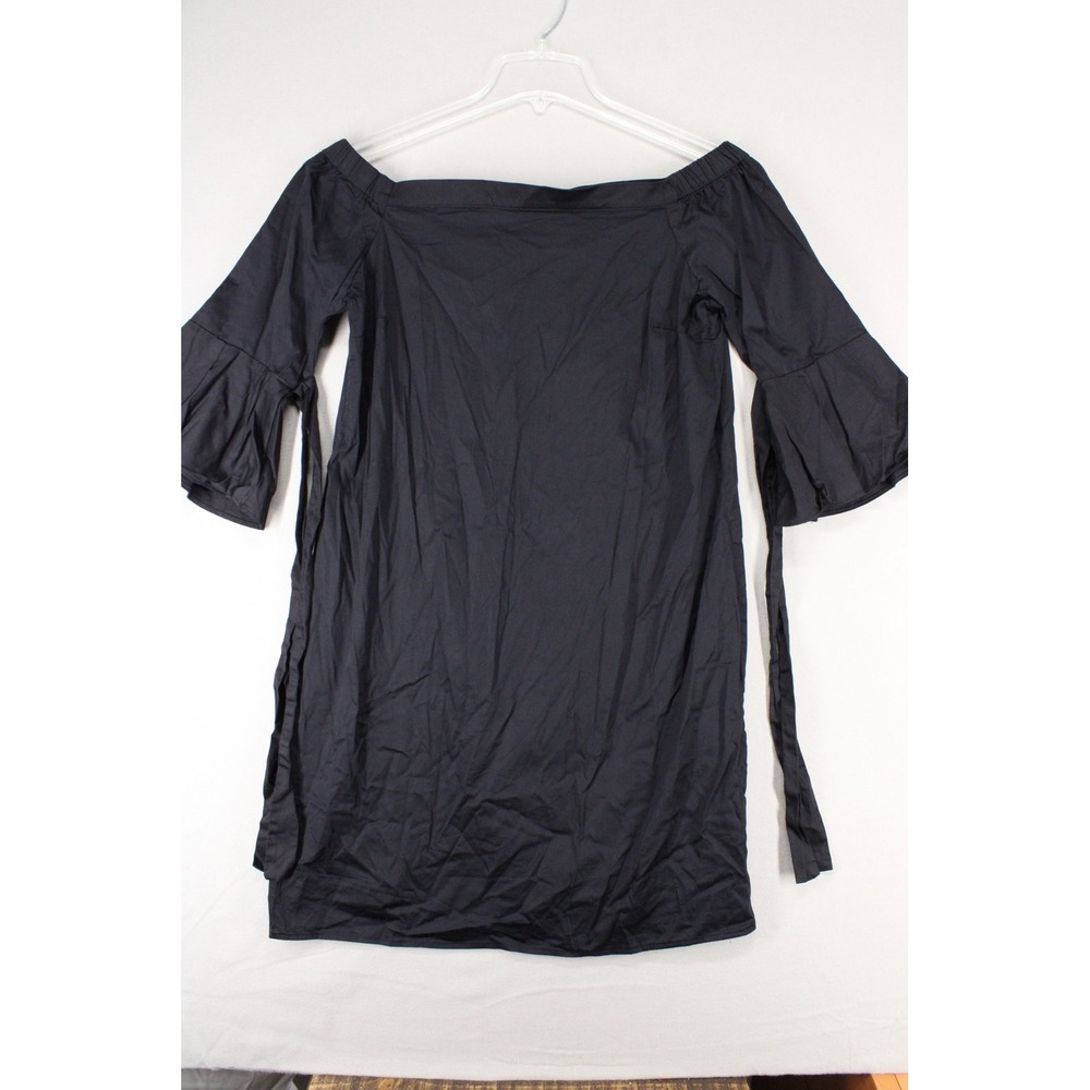 H&M Dress Off The Shoulder Bell Sleeve Womens 12 Black Cotton Minimalist Boho